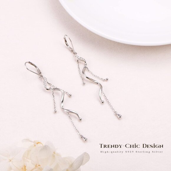 Leverback Dangle Earrings for Women Teardrop Filigree 14K Gold Plated Linear - Picture 6 of 7